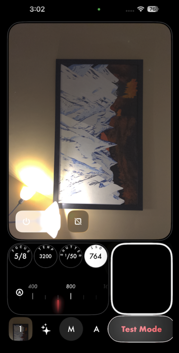Le bouton "Test" permet aux utilisateurs de visualiser les modifications finales dans le viseur, avant même de prendre la photo. C'est une fonction très intéressante.