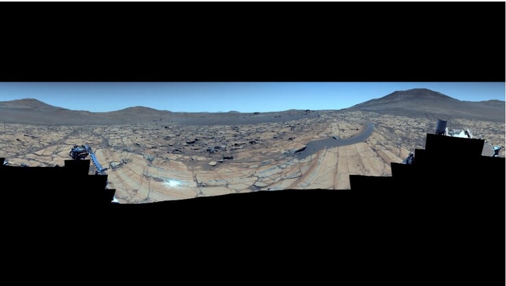La version améliorée de l'image prise par le rover Persévérance (Source de l'image : NASA, JPL-Caltech, ASU, et MSSS ; capture d'écran)