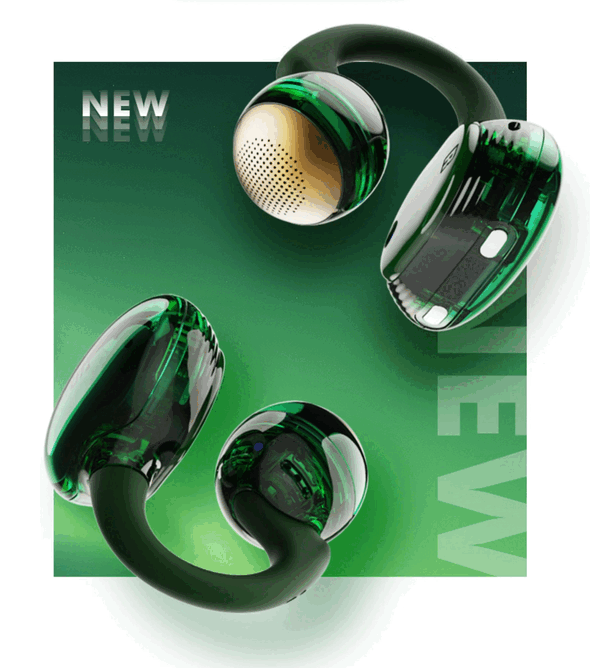 Les JBL Soundgear Clips Emerald Green édition spéciale ont un design transparent.