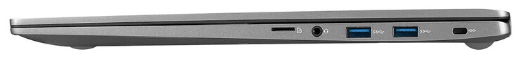 Côté droit : lecteur de carte (micro SD), prise jack, 2 USB A 3.2 Gen 1, verrou de sécurité.