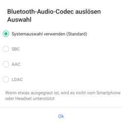 Codecs audio Bluetooth disponibles