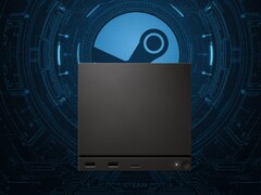 La Steam Machine de Valve devant le logo Steam
