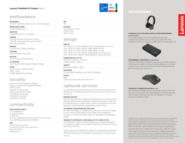 Spécifications du Lenovo ThinkPad X1 Carbon Gen 9
