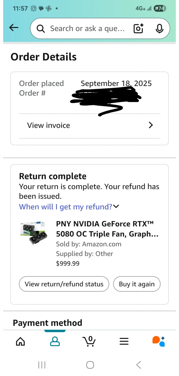 Capture d'écran du retour d'Amazon, désormais couronné de succès (source d'image : r/pcmasterrace)