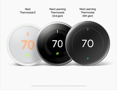 Nest Thermostat E, thermostats Nest Learning de 3e et 4e génération, côte à côte.  (Source de l'image : @MysteryLupin sur X)