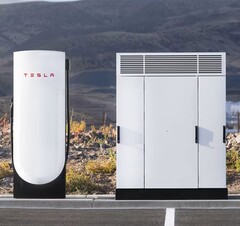 Un superchargeur Tesla V4 et une armoire (Source : Tesla)