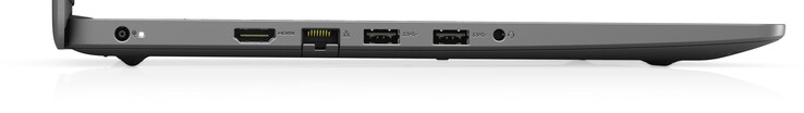 A gauche : adaptateur secteur, HDMI, Gigabit Ethernet, 2x USB 3.2 gen 1 (type-A), port audio combiné