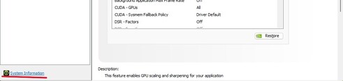 Capture d'écran du panneau de configuration de Nvidia sous Windows 11, avec en bas les informations système surlignées en rouge (Source de l'image : Windows Screen Capture)