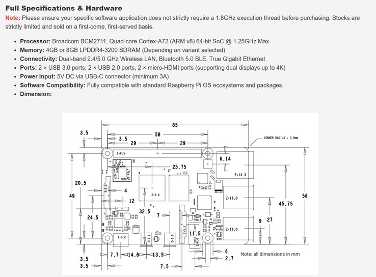 Caractéristiques techniques du Pi 4 Modèle B de seconde main