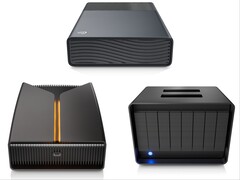 Seagate One Touch (en haut), FireCuda X Vault (à gauche) et LaCie 8big Pro5 (à droite).