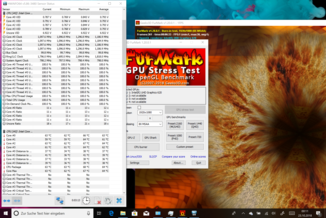 Informations HWiNFO et informations du capteur pendant un stress test FurMark.