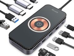 L'Acuce A10 Pro dispose de 14 fonctions avec un boîtier SSD M.2 et un socle de recharge sans fil de 15 W. (Image source : Acuce)