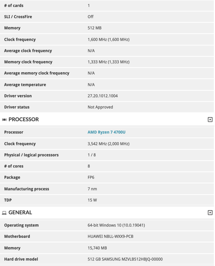 Liste 3DMark pour le modèle Huawei MateBook D actualisé (Source de l'image : @_rogame)