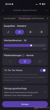 Réglages de l'efficacité du nettoyage