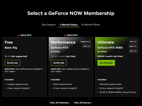 GeForce Les options Tier ont été vendues (Image Source : Nvidia)