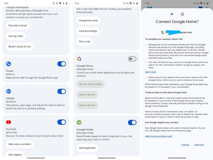 Les captures d'écran montrant les invites de connexion de Gemini pour Google Home. (Source : Android Authority)