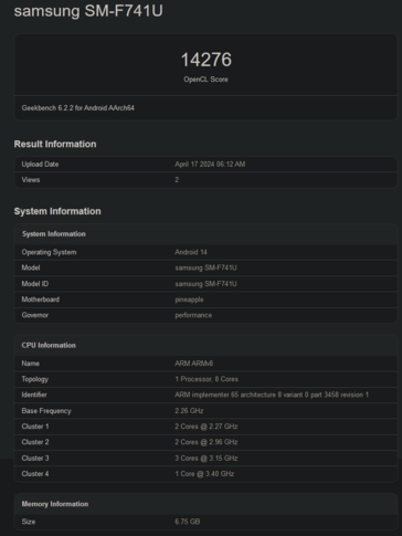 Galaxy Résultats OpenCL du Z Flip6 (image via Geekbench)