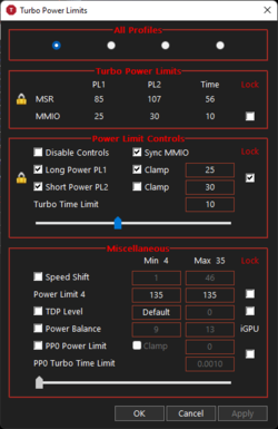 Réglages ThrottleStop @25 W