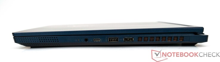 Côté droit : prise audio combinée de 3,5 mm, Thunderbold 4 (Typ-C, Power Delivery), USB 3.2 Gen 2 Typ-A, connecteur d'alimentation