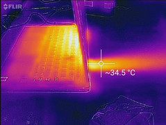 Dell Latitude 7390 2-en-1 - Relevé thermique, côté (sollicitations maximales).