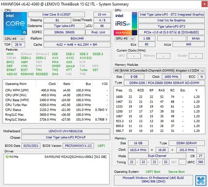 Lenovo ThinkBook 15 Gen2 - HWInfo