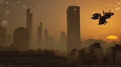 Redrock au coucher du soleil avec un avion à décollage vertical au-dessus de la tête (Source de l'image : Build A Rocket Boy)