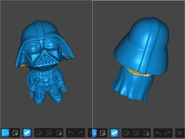 Modèle 3D de la figurine de Dark Vador, principalement noire, scannée au laser et de couleur bleue