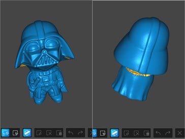Modèle 3D de la figurine de Dark Vador, principalement noire, scannée au laser et de couleur bleue