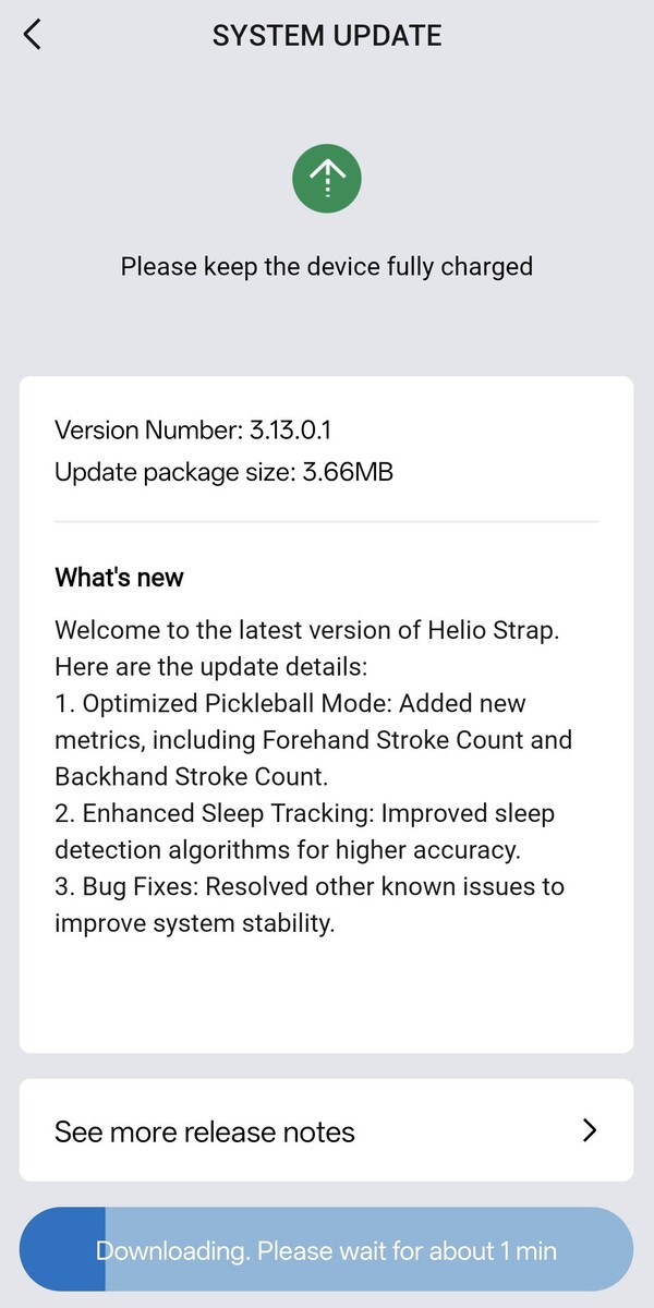 Les notes de mise à jour du firmware Helio Strap d'Amazfit v 3.13.0.1