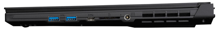 Côté droit : 2x USB 3.2 Gen 1 (Type-A), 1x Thunderbolt 4, lecteur de carte mémoire (SD), alimentation électrique