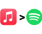 Apple Music, un symbole "plus grand que" et le logo de Spotify.