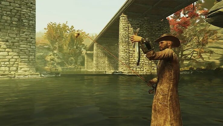 La mise à jour Fallout 76 Gone Fission a ajouté un nouveau gameplay lié à la pêche (Image Source : Bethesda)