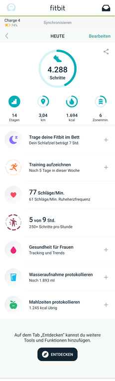 Fitbit Charge 4 - Tableau de bord.