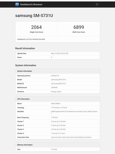 Galaxy S25 FE Geekbench listing (source de l'image : Abhishek Yadav sur X)