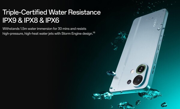 Les smartphones de la série Oppo K13 Turbo sont triplement certifiés pour la résistance à l'eau. (Source de l'image : Oppo)
