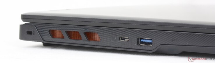 À gauche : verrou Kensington, USB-C Thunderbolt 4 avec DisplayPort 1.4 + Power Delivery, USB-A 3.2 Gen. 1