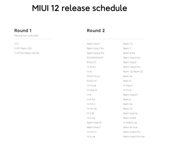 Many of the devices in Round 2 have already started receiving MIUI 12. (Image source: Xiaomi)