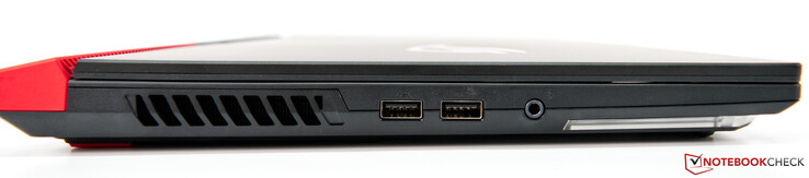 À gauche : bouches d'aération, 2 x USB-A 3.0, prise audio 3,5 mm