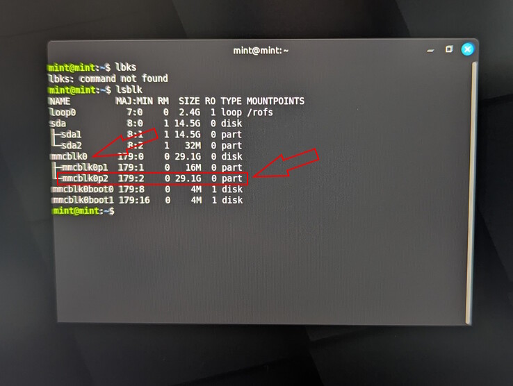 Vérification finale avec lsblk montrant la taille de la partition étendue (29 GB)