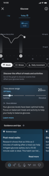 Capture d'écran de la fonction Glucose de l'application Oura. (Source de l'image : Oura)