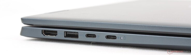 À gauche : HDMI 1.4, USB-A 3.2 Gen. 1, 2x USB-C 3.2 Gen. 2 avec DisplayPort + Power Delivery