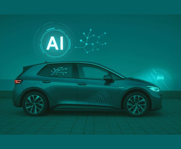 Illustration d'un véhicule défini par logiciel et basé sur l'IA, mettant en évidence les systèmes d'infodivertissement et d'aide à la conduite connectés (Source d'image : Volkswagen Group)