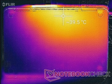 Samsung Notebook 9 Pen - Relevé thermique : Sollicitations maximales (au-dessous).