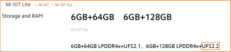 128 Go Mi 10T Lite avec UFS 2.2. (Source de l'image : Xiaomi UK)
