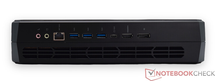 Arrière : Entrée micro, sortie ligne, RJ45 2,5G, 3x USB 3.2 Gen2 Type-A, port USB 3.2 Gen2 Type-C (Alt Data et DP), HDMI 2.1, DisplayPort 2.0