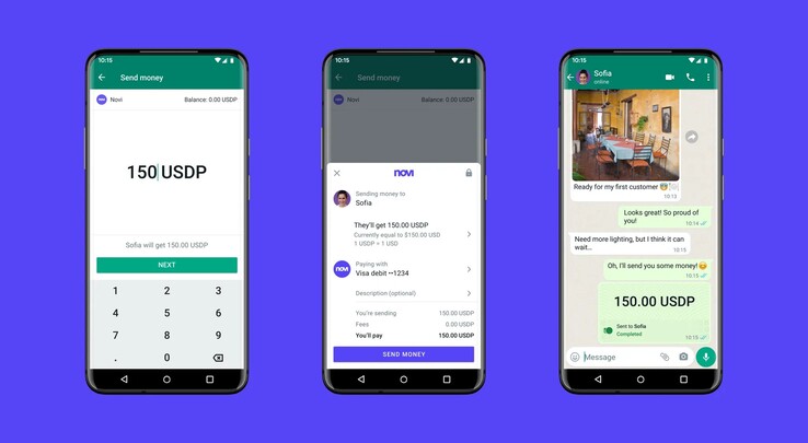 Novi Wallet fonctionne désormais dans WhatsApp pour certains utilisateurs américains. (Source : Novi)