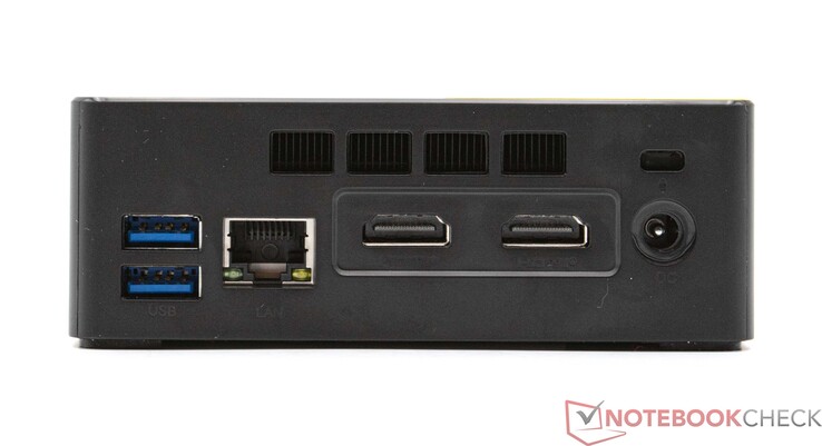 Arrière : 2x USB 3.2 Gen2 (10 Gbps), GBit-LAN, 2x HDMI (max. 4K@60Hz), connexion secteur (12V 3.0A)
