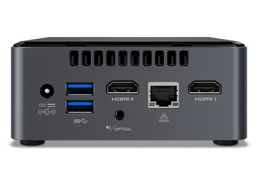 A l'arrière : entrée secteur, 2 USB A 3.0, 2 HDMI, connecteur optique audio, Ethernet RJ45.