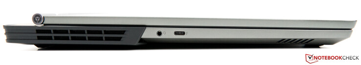 Côté gauche : grille de ventilateur, combo audio, USB C 3.1 Gen 2 avec Thunderbolt 3 (DisplayPort 1.4).