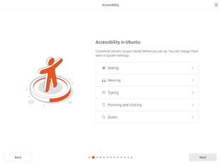 Les nouvelles options d'accessibilité dans le programme d'installation Flutter d'Ubuntu 24.04 (Image : Canonical).